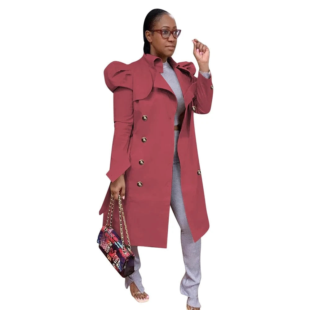 M / Red YP New Trending Long Sleeve Solid Petal Winter Jackets And Coats 2024 Fall Khaki Button Top Ladies Long Trench Coat Women