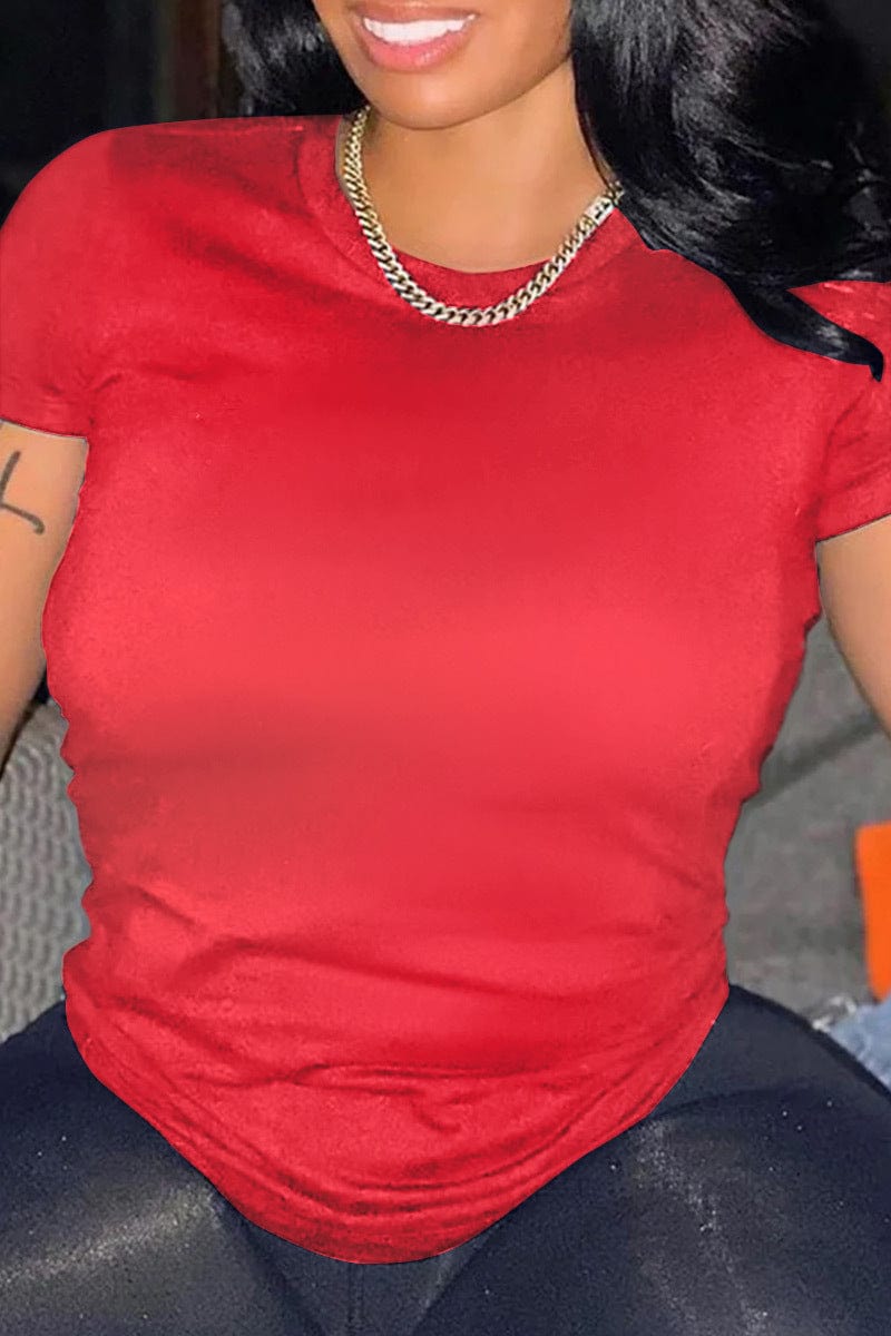 M / Red Z83763 Fashion plain t-shirt Casual women's solid color custom stock t-shirt