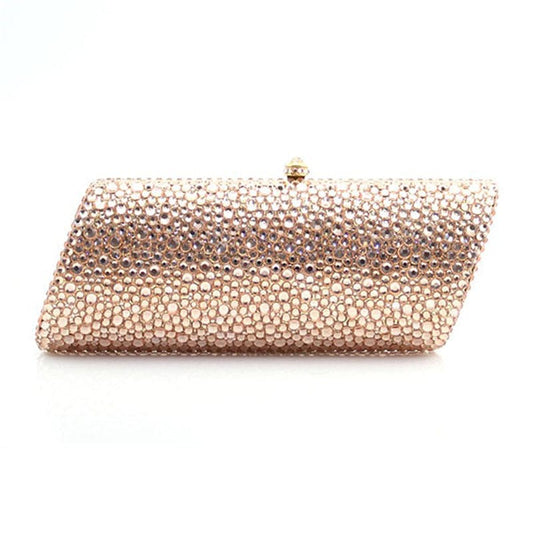 M / Rose gold Women Silver Crystal Rhinestones Evening Clutch Bag Bridal Wedding Party Dinner Wallets Prom Chain Shoulder Handbag Purse