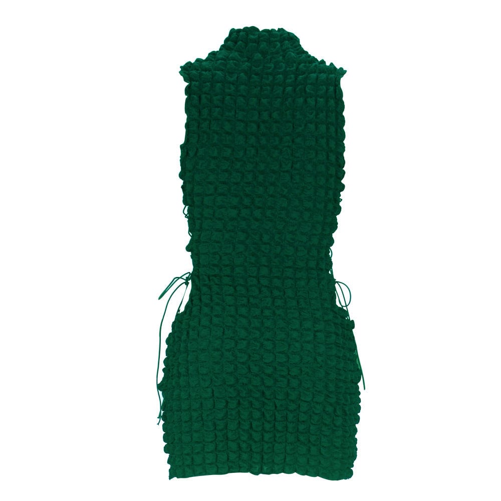 M / short - green Fashion Round Neck Sleeveless Sexy Short Skirt Side Tie Hollow Long Dress women Slim Hips Bodycon  Dress