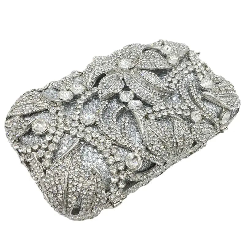 M / silver Elegant Women Crystal Rhinestone Clutch Evening Bags Diamond Metal Handbags Wedding Party Dinner Purses Factory Wholesales