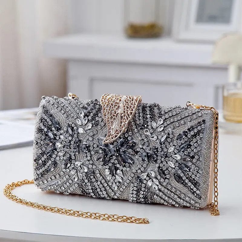 M / silver Embroidered Women Rhinestone Beading Evening Bags Ladies Clutch Hand Bag Clutches Wedding Party Bag Stone Purse