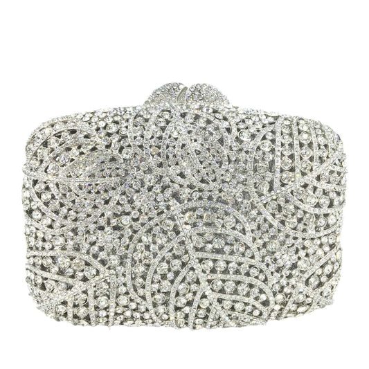 M / silver Factory Wholesales  Crystal Rhinestone Clutch Bag for Formal Party Evening Handbag Jewel Box Minaudere Dress Purse