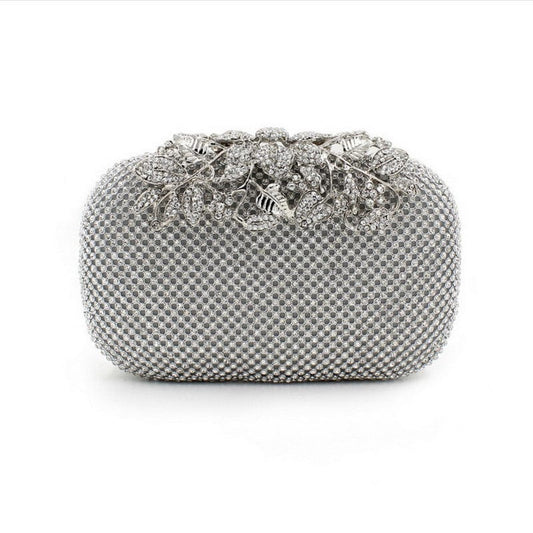M / silver Hot Selling Rhinestone Handbag Clutch Woman Evening Beaded Handmade Crystal Clutch Bags Wedding Shoulder Bag Diamond