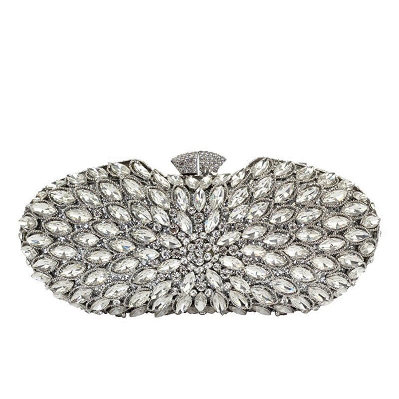M / silver Luxury Sparkle Diamond Crystal Rhinestone Clutch Bags Evening Purse for Formal Party Handmade Metal Clutch Metal Hollow Out Box