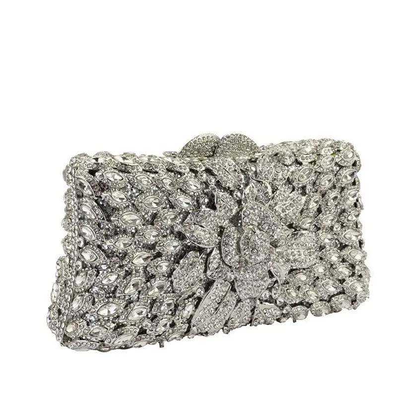 M / silver New Design Good Quality Wedding Bridal Sparkle Crystal Evening Clutch Rhinestone Clutch Bag Crystal Dinner Party Bag