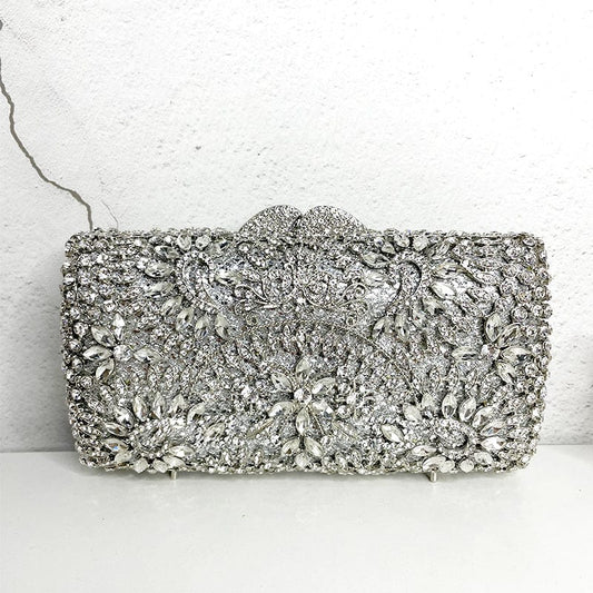 M / silver Wholesale Ladies Fancy High Quality Rhinestones Crystal Clutch Purse Evening Handbag Wedding Bags Party Crystal Bag
