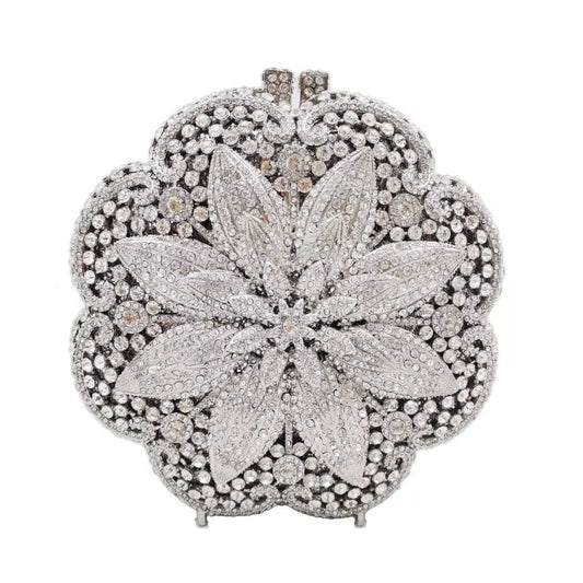 M / silver Women Evening Bag Diamond Crystal Cute Clutch Bag Bride Wedding Party Flower Rhinestone Purse Clutch