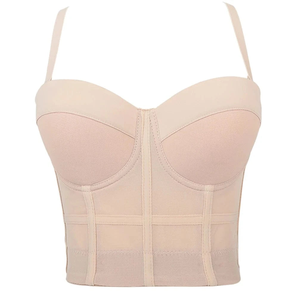 M / skinned color Manufacturer spot elastic mesh underwear wear body shaping Yoga Dance corset with chest pad back sling vest