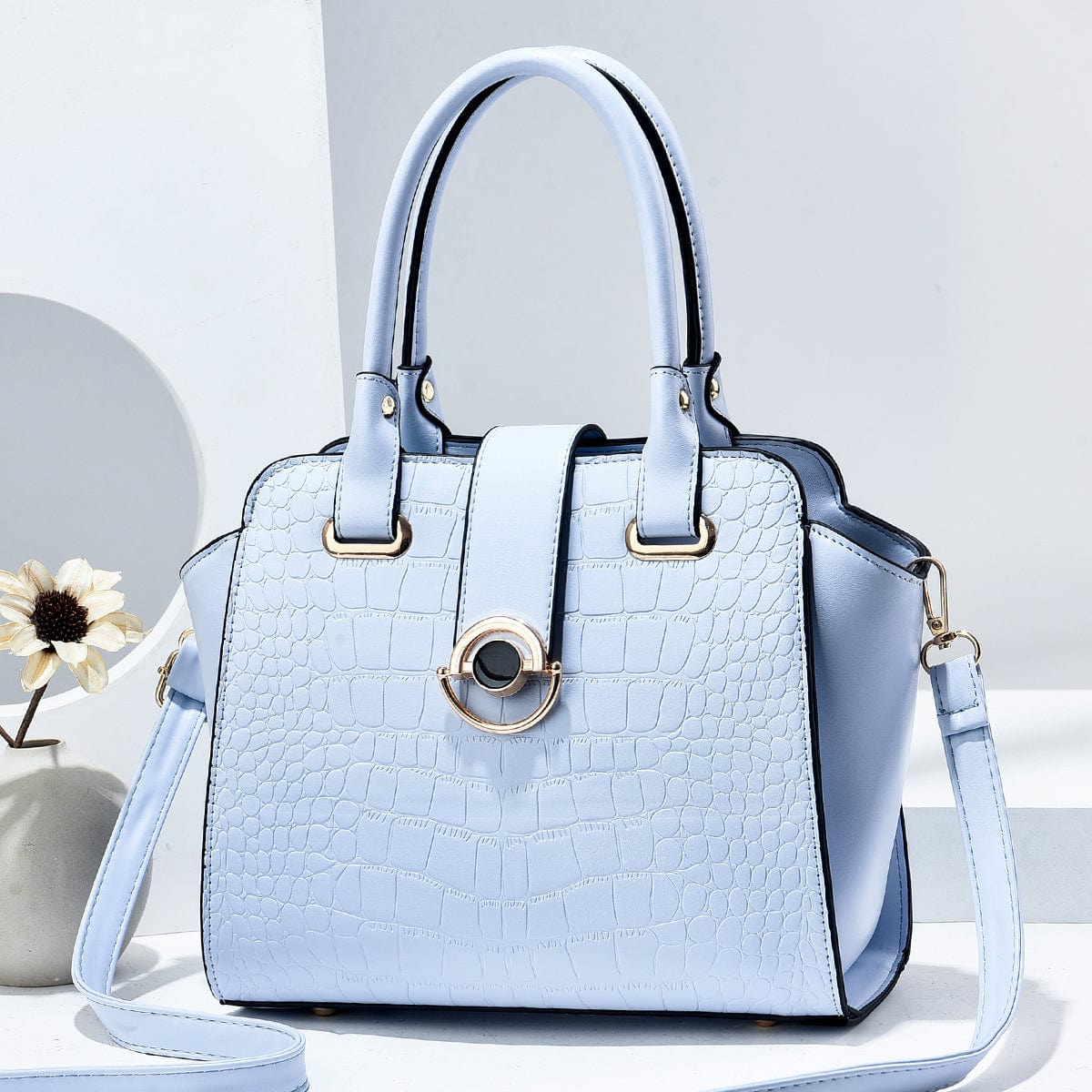 M / Sky Blue 2022 Fashionable crocodile Mosaic commuting cross-body bag Leather shoulder bag large capacity woman bags wholesale handbags