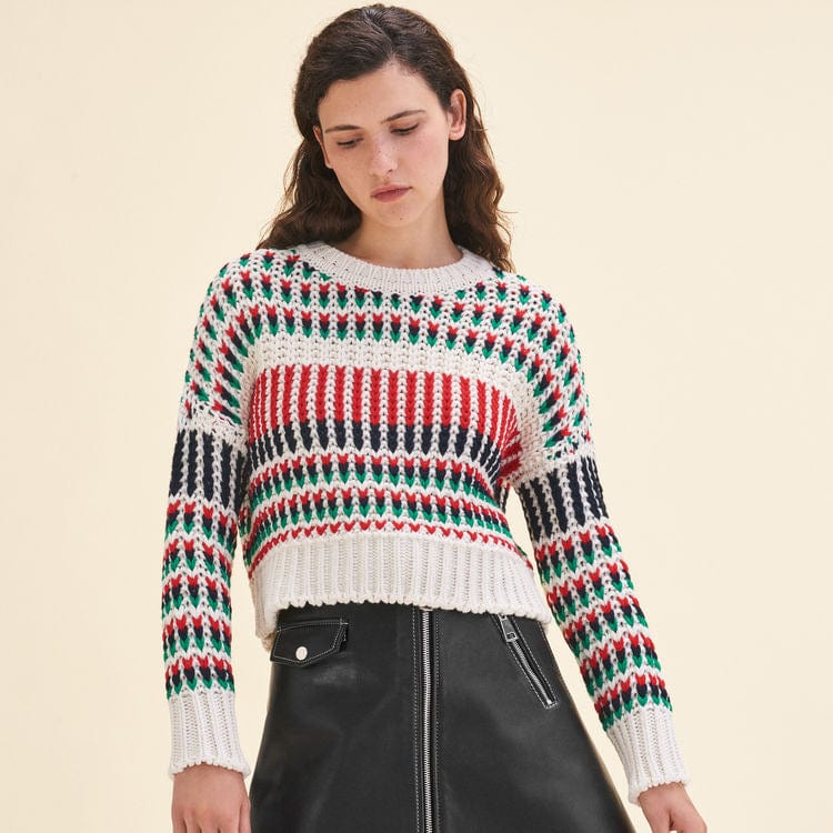 M / stripe Autumn Spring Crew Neck Stylish Striped Women Winter Plaid Short Pullover Sweaters Ladies Jumpers