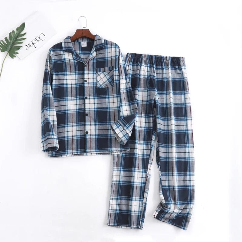 M / Style 7 Nightgowns for Men Soft Bamboo Pajamas Plaid Design Multi Colors Warm Cotton Flannel Long Sleeve Winter Homewear Sleepwear Sets
