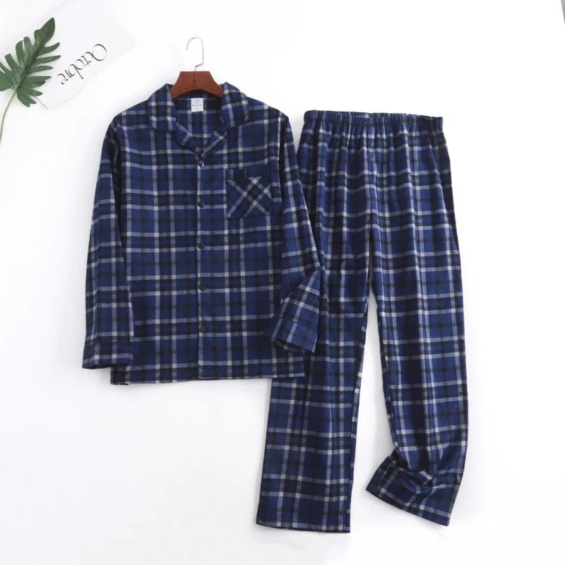 M / Style 8 Nightgowns for Men Soft Bamboo Pajamas Plaid Design Multi Colors Warm Cotton Flannel Long Sleeve Winter Homewear Sleepwear Sets