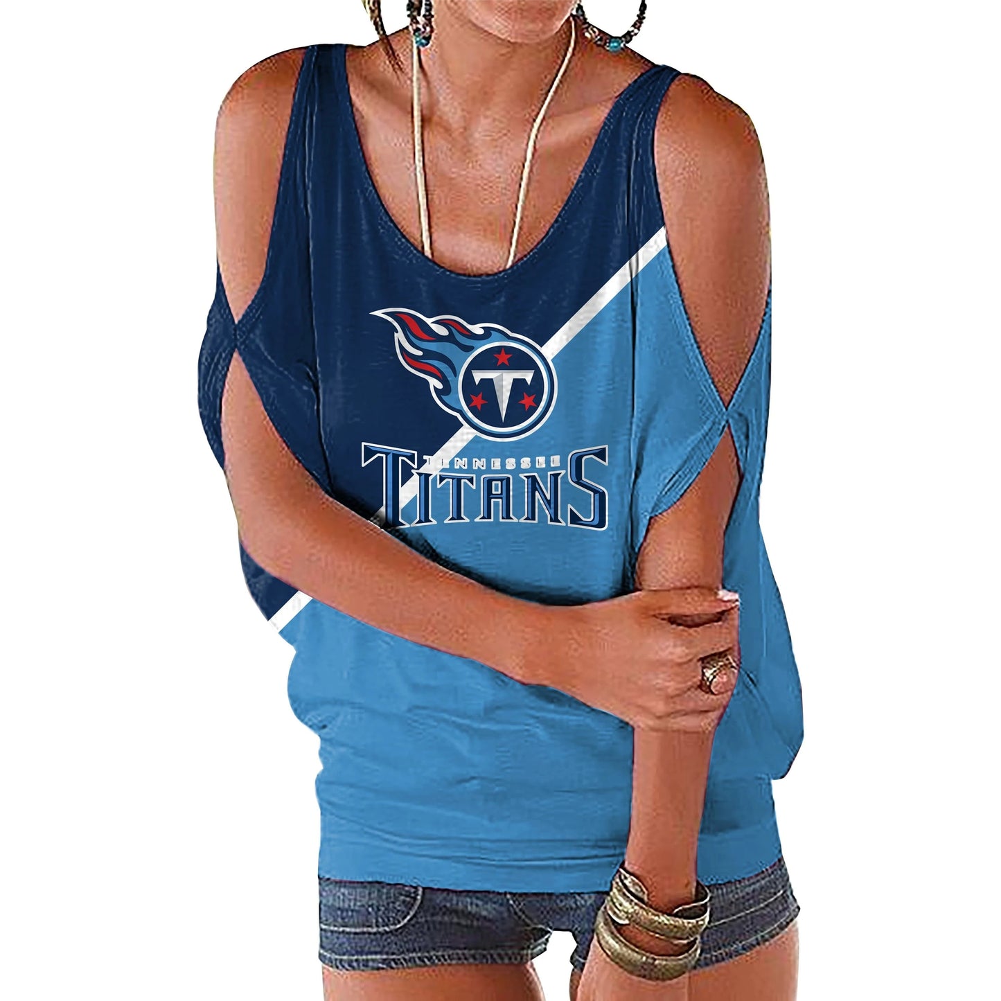 M / titans custom nfl polyester t shirt girl o neck short sleeve plain shirts ladies off shoulder plus size women's blouses & shirts