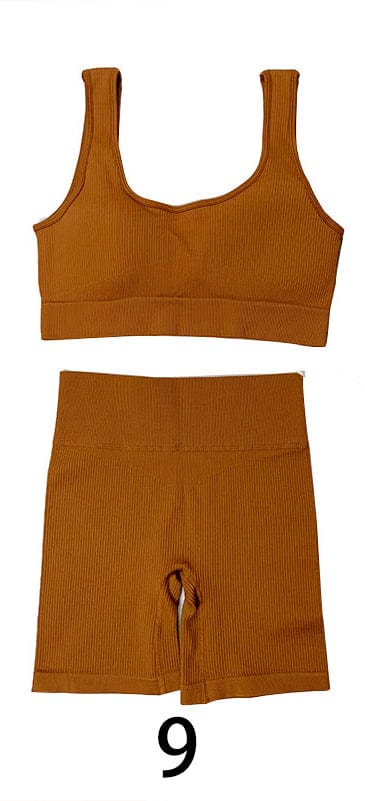 M / U Bra Short Set Dark Coffe New Arrival Tik Tok Seamless Sport Bra Short Set Yoga Wear Fitness Clothing Workout Set Gym Fitness Clothes Active Wear