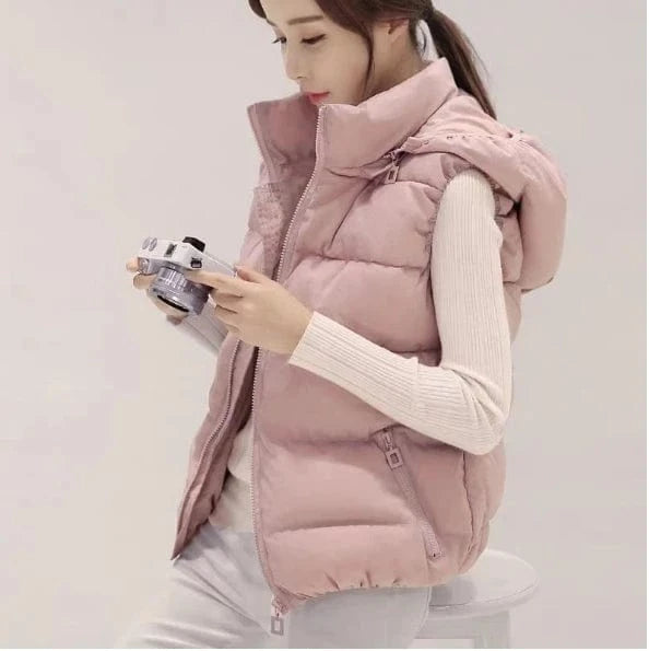 M Under 42.5KG / Pink Liu Ming Dropshipping Products 2024 Autumn Winter Women Casual Warm Sleeveless Solid Color Hoodie Jacket Thick Waistcoat