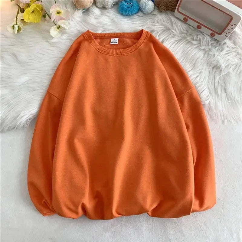 M / Vitality orange 340GSM Earth Tone Crewneck Sweatshirt Long Sleeve Pure Color Pullover Cotton Soft Terry Brown Men Shirt