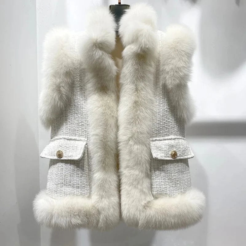M / White 2023 New Arrival Wool Gilets Coats For Ladies Fashion Vest Cashmere Real Fur Coat
