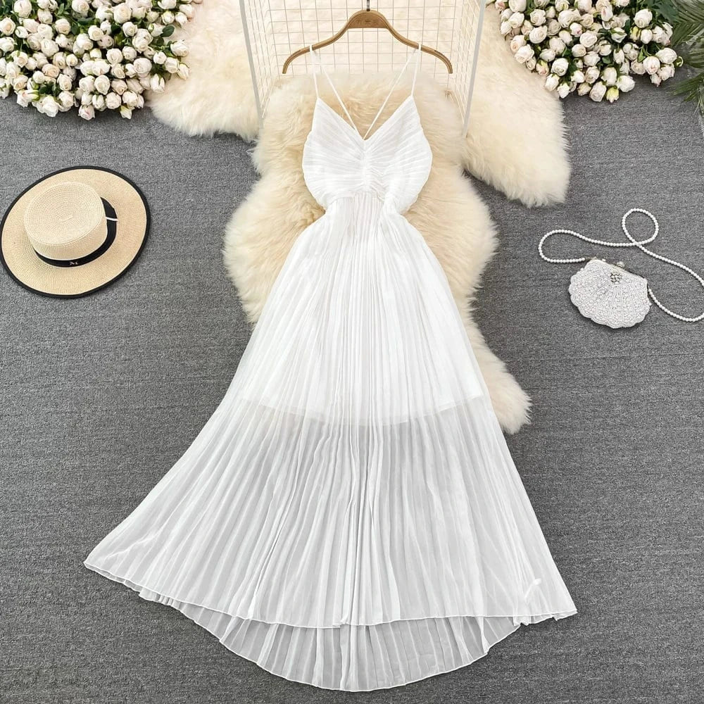 M / White 2023 New Ladies Spring Summer Solid Puff Sleeve Ruffle Cake Casual Dresses Women