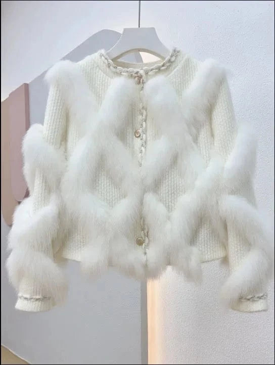M / White 2023 New Short Fox Fur Coat Women's Small Sweet Style Slimming Coat