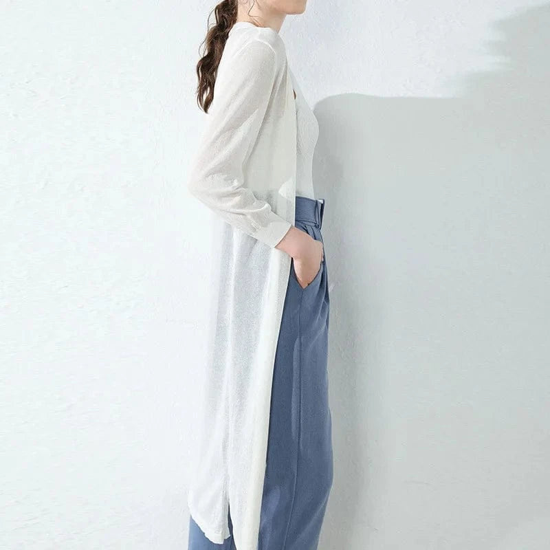 M / White 2023 Summer New Korean Thin Loose Women's Knitwear Ice Silk Knit Sun Protection Cardigan Jacket