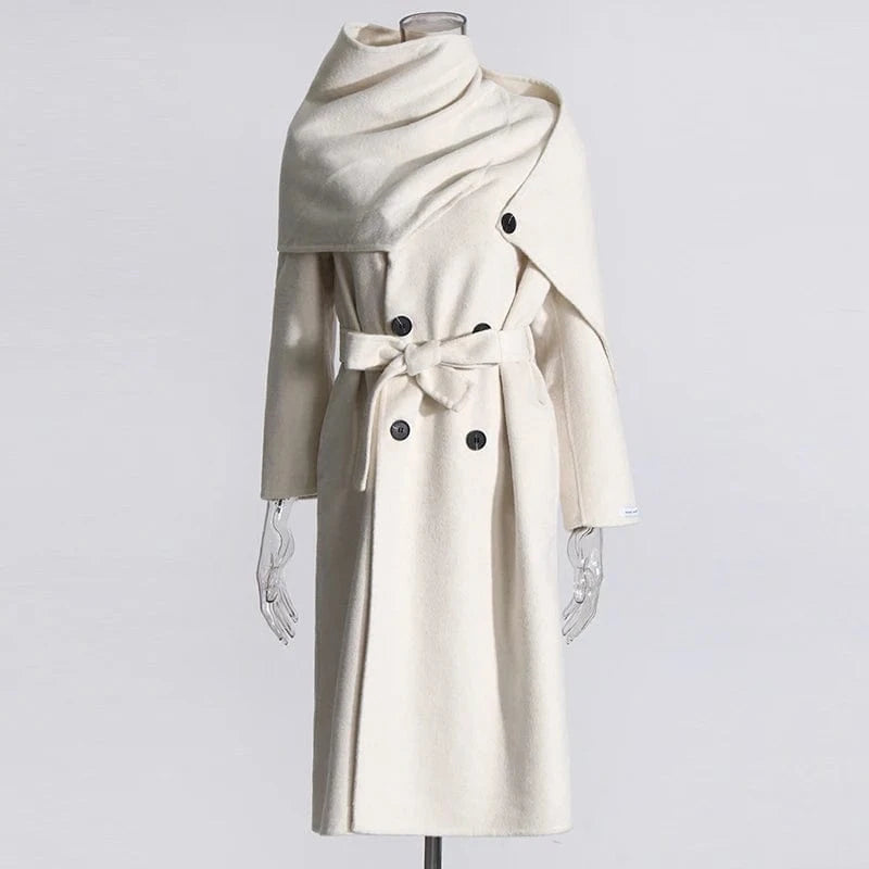 M / White CHICEVER Fashion Lapel Long Sleeve Double Breasted Loose Winter Jackets For Women 2023