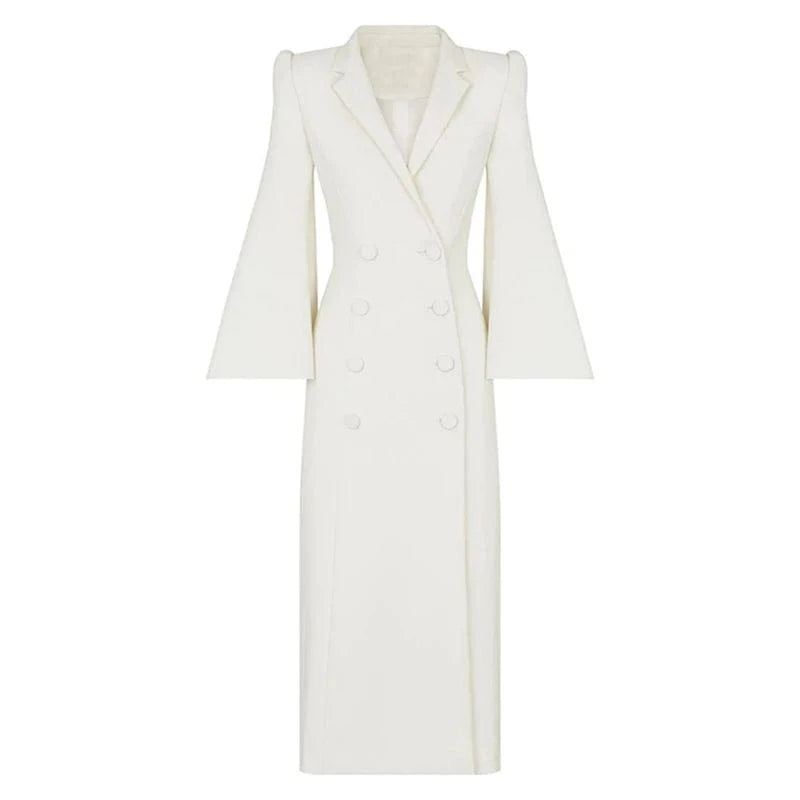 M / White CHICEVER Winter Notched Collar Flare Sleeve Patchwork Double Breasted Jackets For Women 2023