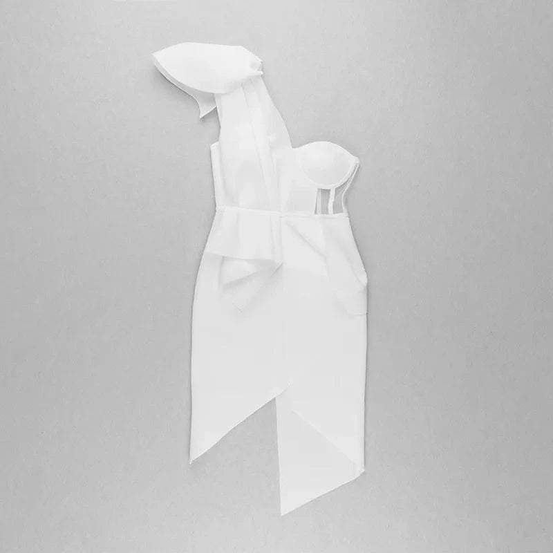 M / White D8118 In fashion Ladies elegant evening dress sexy one shoulder Bandage dress