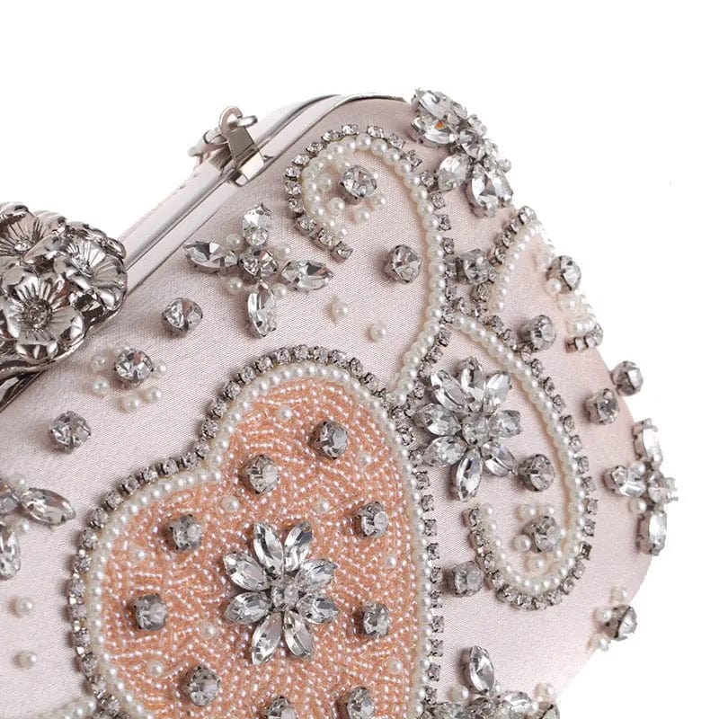 M / White Elegant European Style Luxury Diamond Bags Stone Beaded Clutch Purse For Women Flowers Wedding Evening HandBags