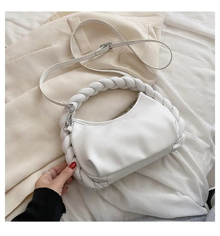 M / White Fashion High Quality PU Leather Woven Hand Bags Ladies Crossbody Purses and Handbags for Women Luxury