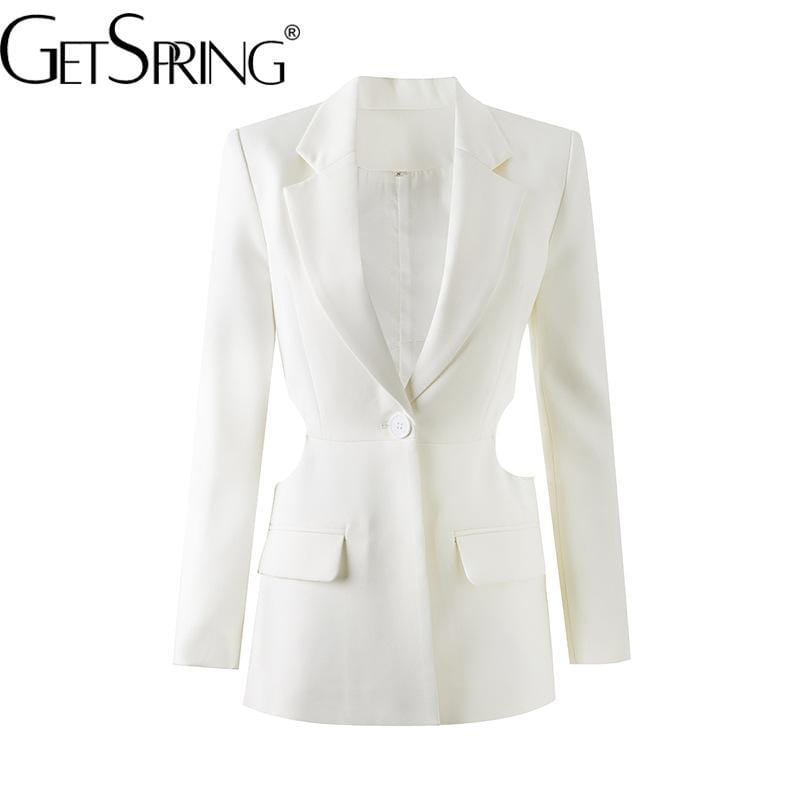 M / White Getspring Women Blazer Autumn Hollow Out White  Women Blazers And Jackets Irregular Vintage Sexy Womens Blazers Long Sleeve 2022