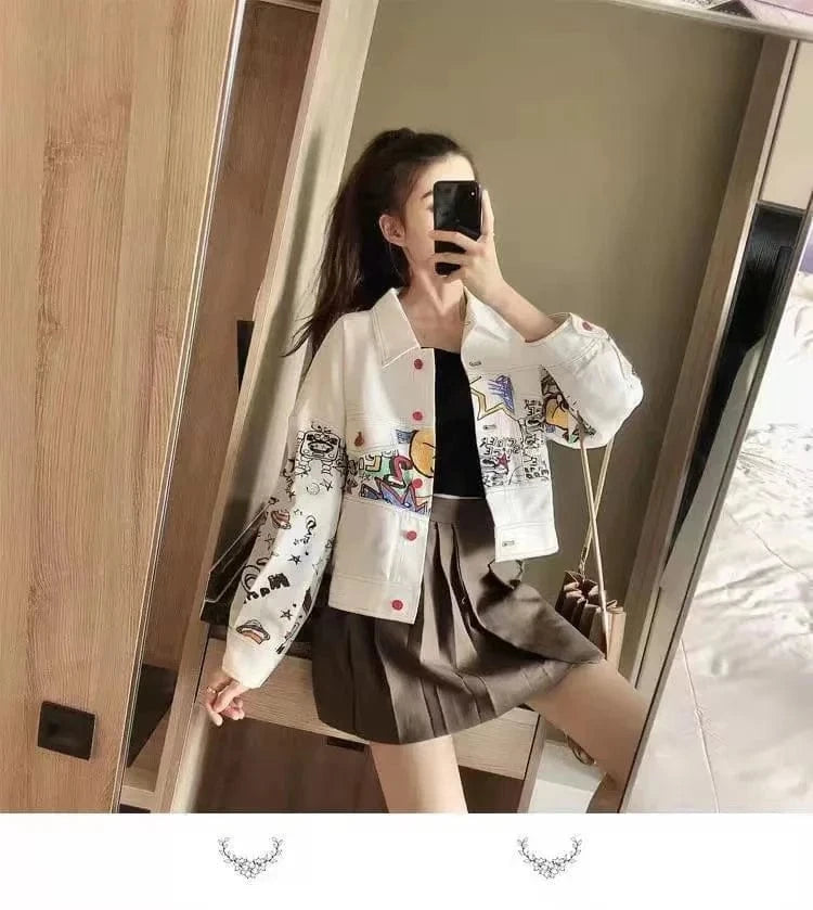 M / White JL23751 Women Casual Clothing White Jean Jacket Women Casual Short Jacket White Denim Jacket