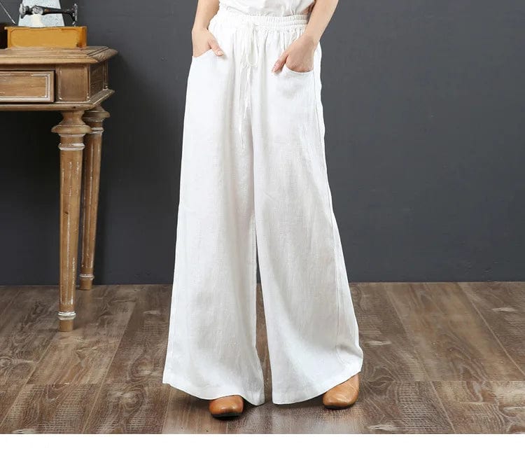 M / White Liu Ming Dropshipping Products 2024 Korean Fashion Summer Women Cotton Linen Pants Oversize Clothes High Waist Trousers