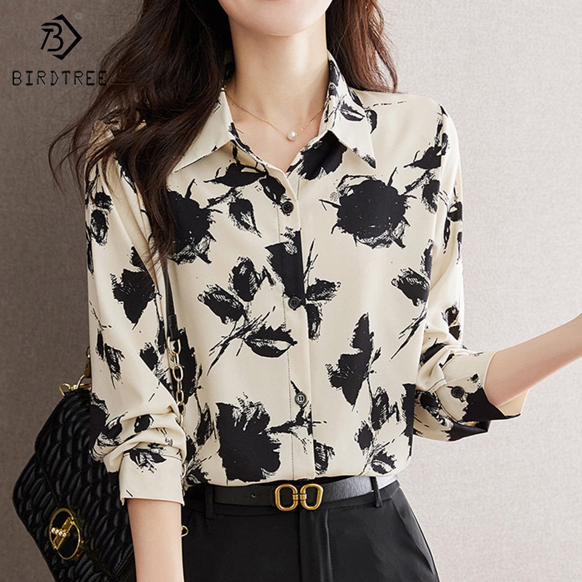 M / White New Spring Women's Oversize Satin Shirts Spring Solid Colors Tops Workwear Casual Shirt Autumn Wholesale  T33301X