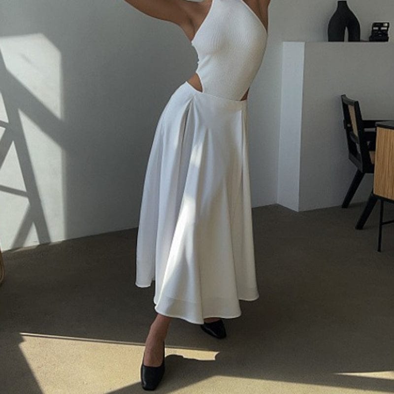 M / White Newest Stylish Women Skirt Elegant Satin Luxury Temperament High Waisted A-line Long Maxi Skirts Office Ladies Casual White Jupe