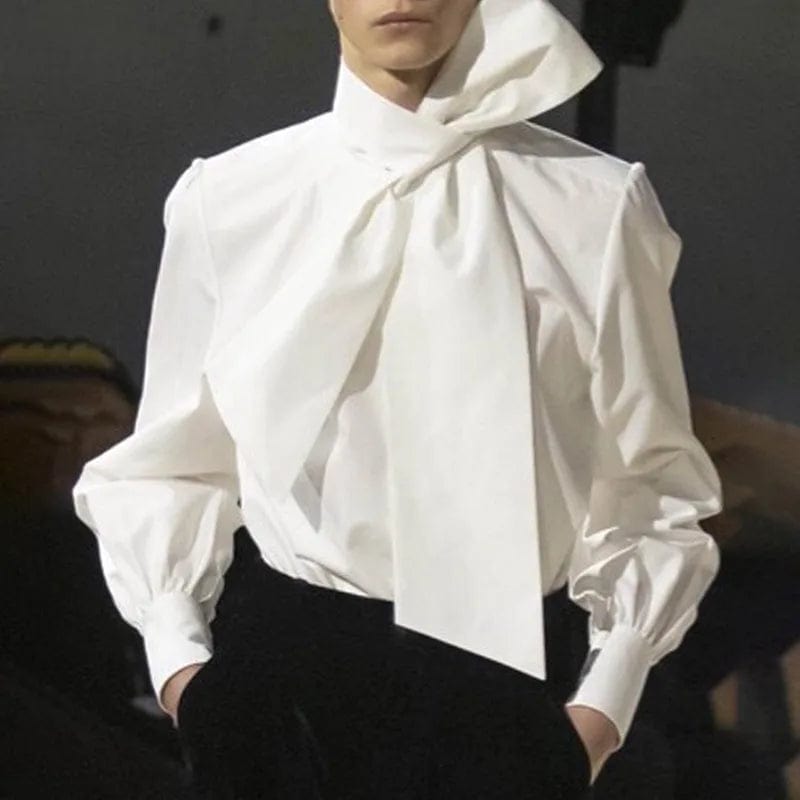 M / White OUDINA 2023 Autumn New Fashion Unique Shirt Simple Temperament Long Sleeve Cardigan Formal Women's Shirts