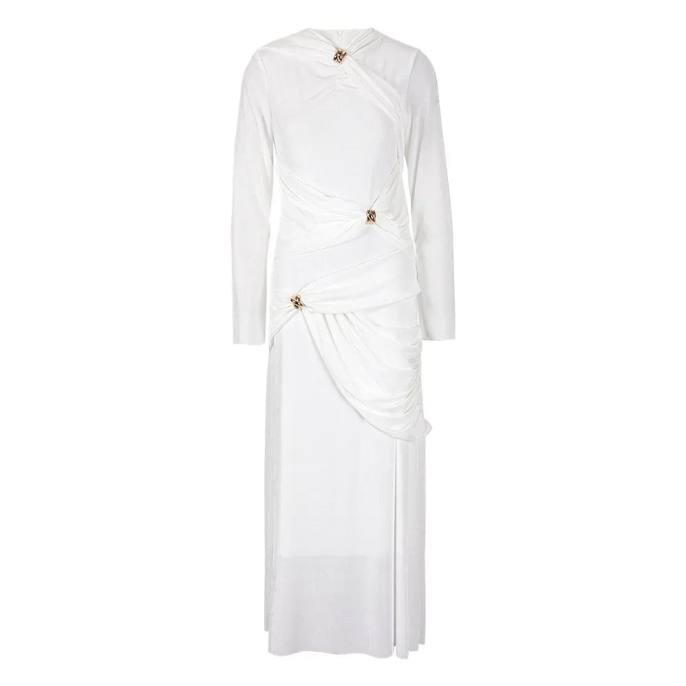 M / White OUDINA Niche Design Asymmetrical Knitted Long Dresses For Women New Twist Elegant Alim Maxi Dress Ladies