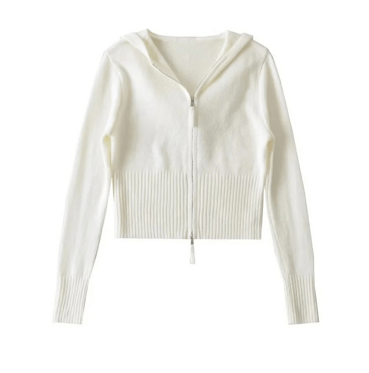 M / White Runwaylover 1333 Autumn Winter 2023 Ladies Zipper Front Knitted Cardigan With Hood