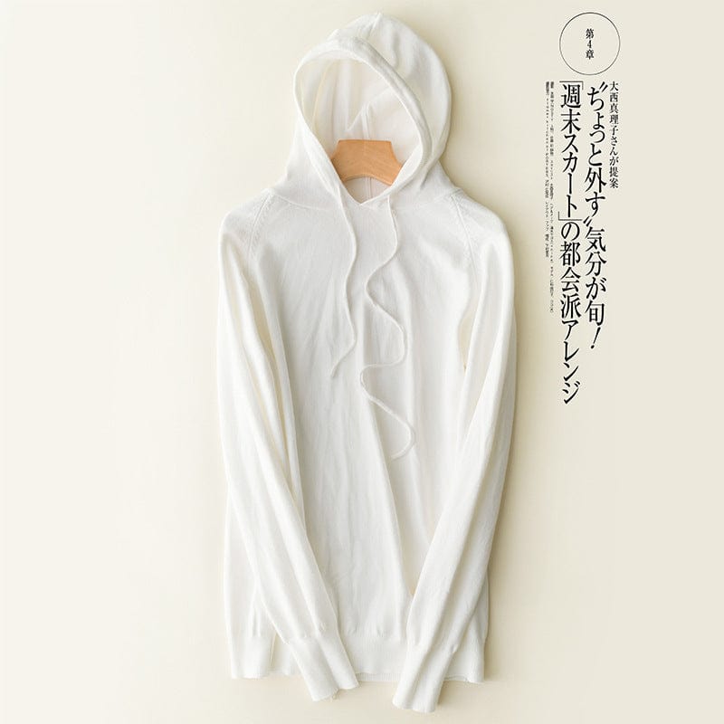 M / White Spring New Hooded Sweater Women's Loose Casual Knitted Base Shirt Thin Coat