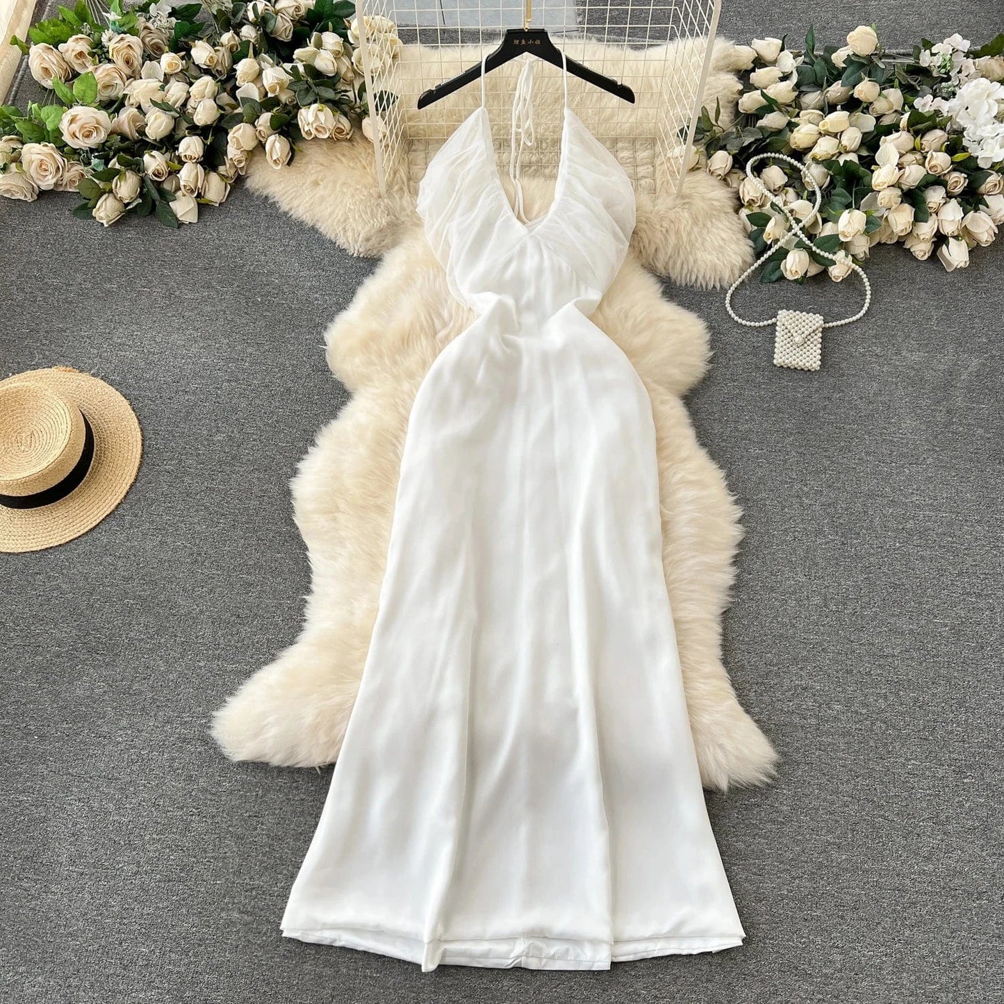 M / White Summer Sleeveless Casual Dress Women High Waist Midi A-line Dress Ladies Sexy Dresses Clothes Women Wholesale