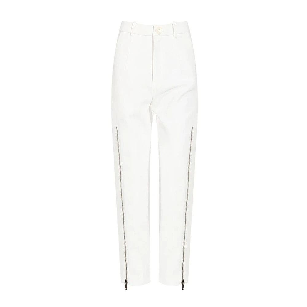 M / White TWOTWINSTYLE Women's Pants Zipper Slit Gathered Waist Minimalist Pencil Pants For Ladies 2022