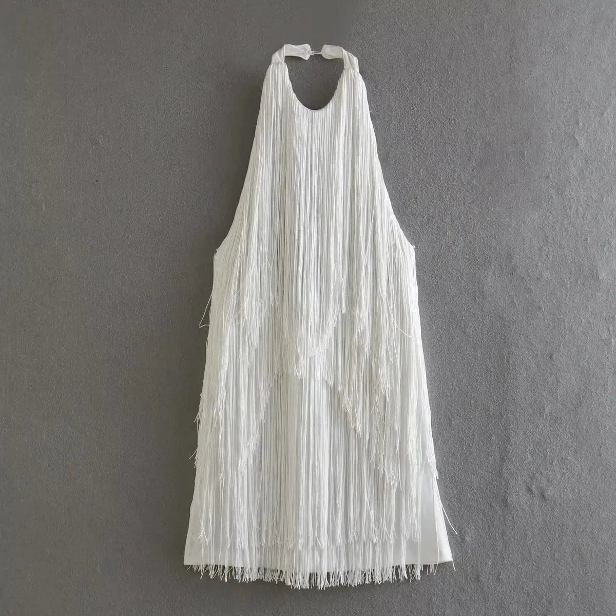 M / White Wholesale 2024 Summer New Product European and American Style Women's Solid Color Loose Tassel halter Dress