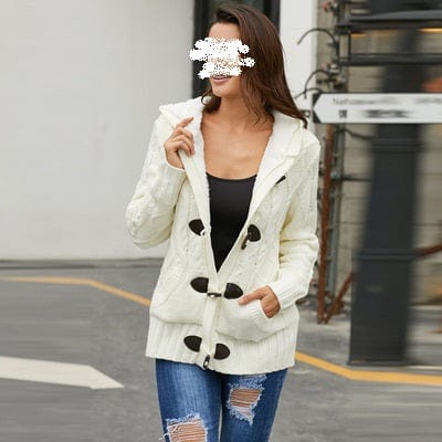 M / White Winter Thicken Warm Knitted Cardigan Female Casual Sweater Jacket Loose Outerwear Pockets Knitwear Coat Sweaters Women Stylish