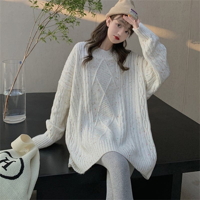 M / White Women's Contrasting Color Striped Sweater Half High Neck Long Sleeve Base Shirt