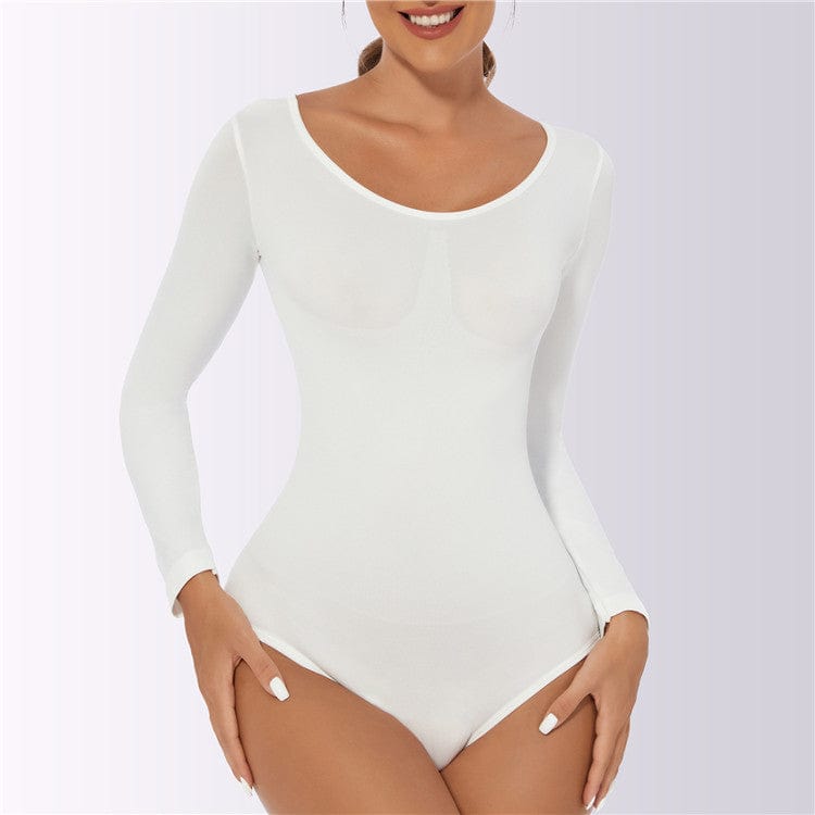 M / White Women Seamless Shapewear Bodysuit Waist Trainer Body Shaper Butt Lifter Shapewear Underwear Slimming Long Sleeve Bodyshapers