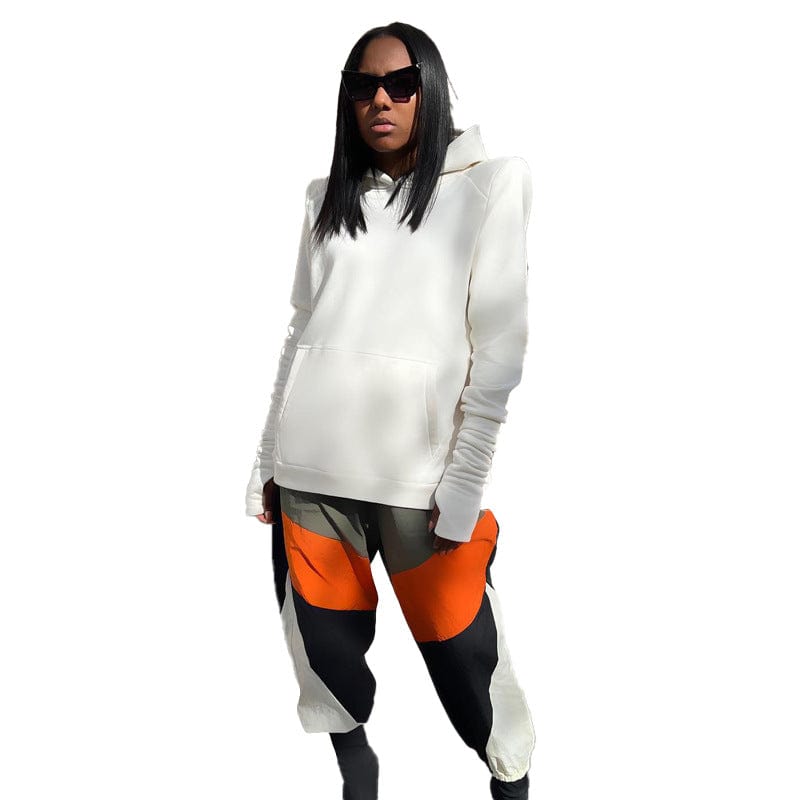 M / White Y2K Women Hoodies Streetwear Simple Hoodie  Solid  Casual Sweater Women Clothing Winter Long Sweater with Pocket