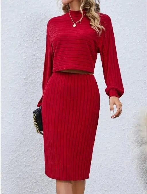 M / Wine Red 2024 Women Spring Autumn Solid Color Dresses Elegant Long Sleeved Buttocks Wrapped Skirt Striped Pencil Casual Mid-Skirt