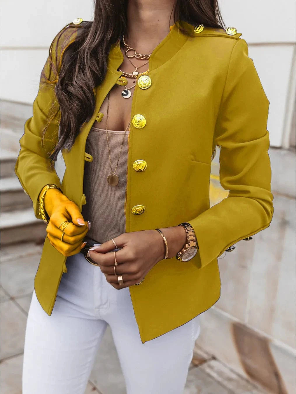 M / Yellow 2023 Hot European and American Long-sleeved Slim-fit small Suit short coat