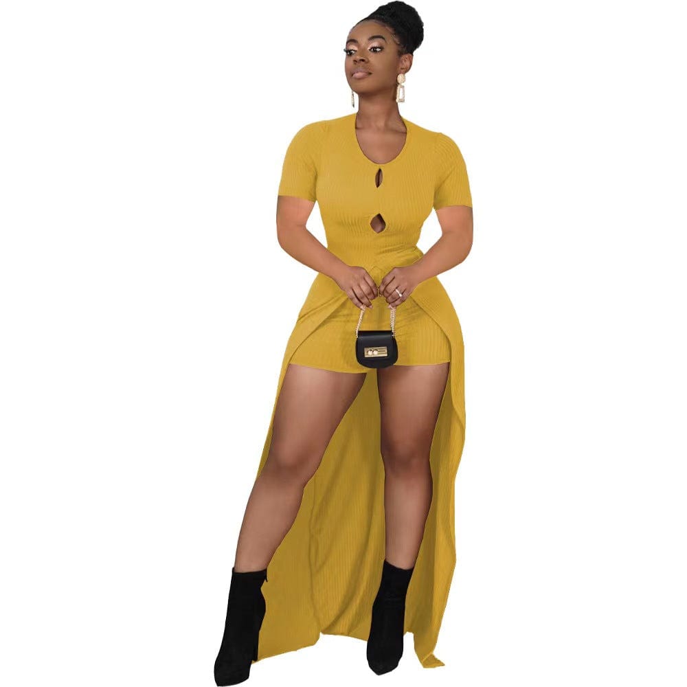 M / Yellow J&H 2023 new arrivals chic long shirt and shorts women trendy ribbed 2 piece outfits summer slim fit casual sets