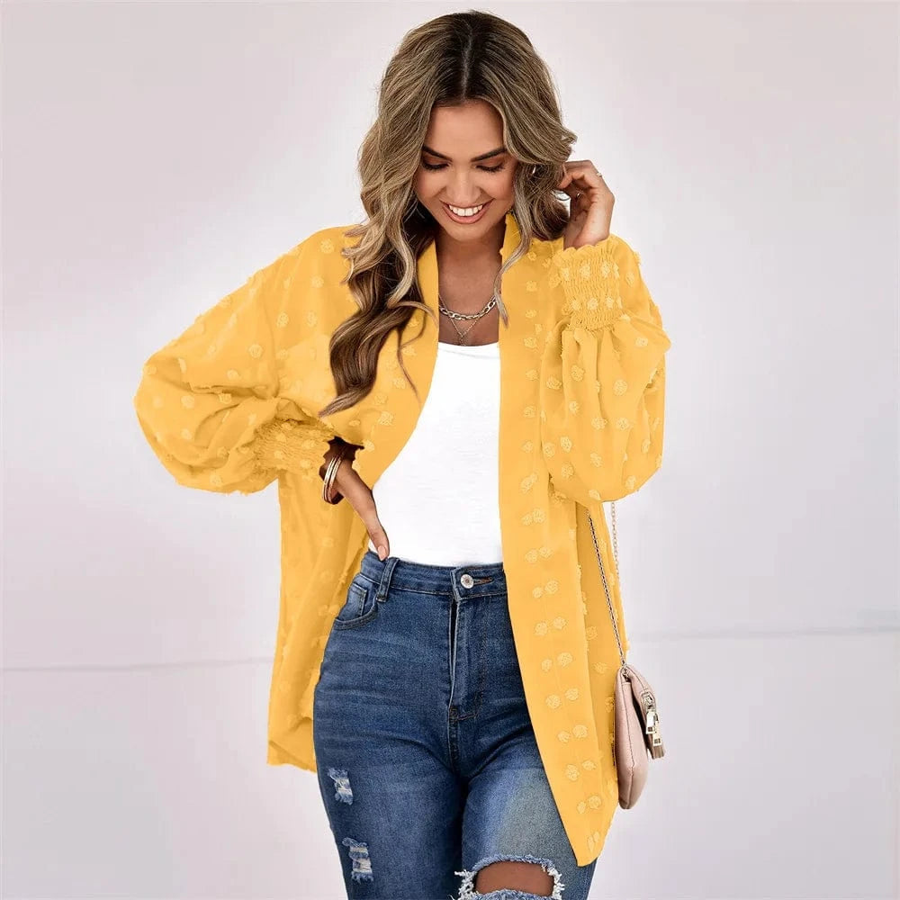 M / Yellow Spot Cross-border European and American Leisure Beach shawl cardigan Chiffon jacket